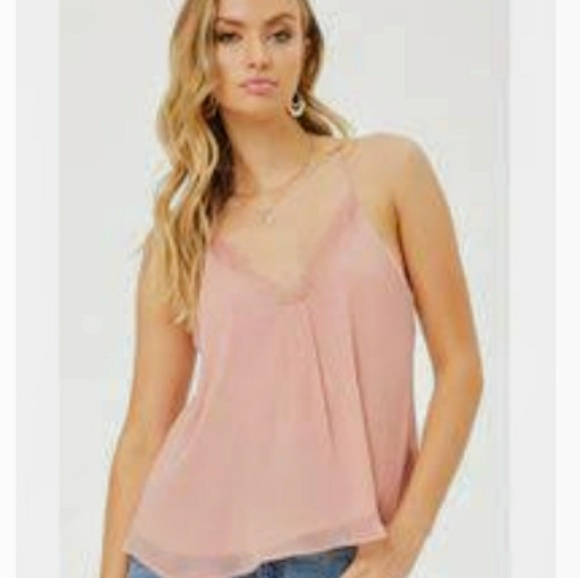 Woven Pink Tops - ❌SOLD❌NWT. Dusty pink lace cami.